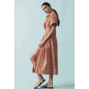 Tobie Button Front Pleated Shirt Dress By Exquise Sz Sm Red